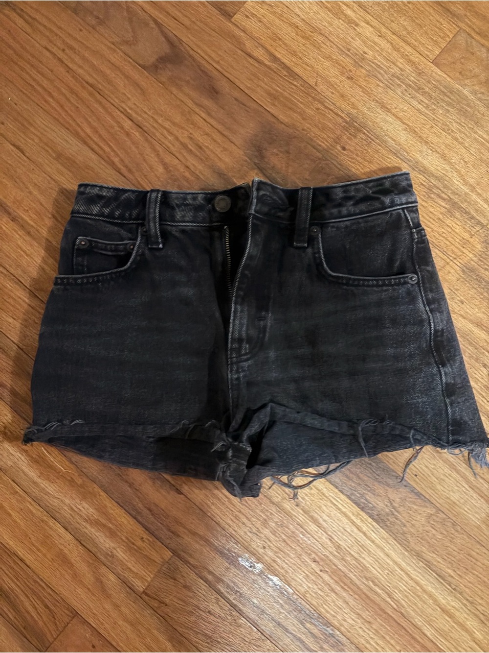 Topshop Black High-Waist Distressed Denim Shorts